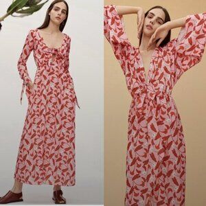 Borgo De Nor Dress Sonia Midi Crêpe De Chine in Calla Lily Floral Pink Red